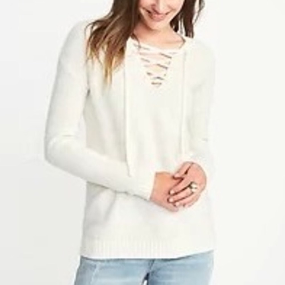 Lace Up V-neck Sweater